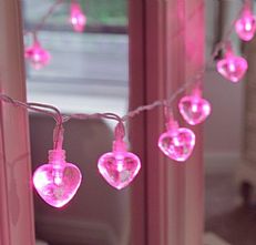 10 Pink LED Heart Indoor Battery Fairy Lights, Clear Cable