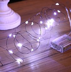 Battery Fairy Lights on Black Wire, 20 White LEDs
