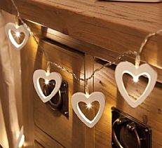White Wooden Heart Battery Fairy Lights with Timer, Warm White LEDs