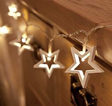 White Wooden Star Battery Fairy Lights with Timer, Warm White LED