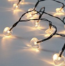 Heart Battery Fairy Lights with Timer, 50 Warm White LEDs