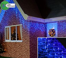 5m Blue Outdoor Icicle Light Connectable, 192 LEDs, White Cable