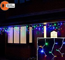 5m Multi Colour Icicle Lights Connectable, 120 LEDs, White Cable