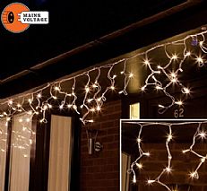 2m Warm White Outdoor Icicle Light Connectables, 51 LEDs, white cable