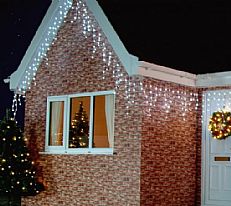 10m White Outdoor Icicle Lights, 384 LEDs, White Cable
