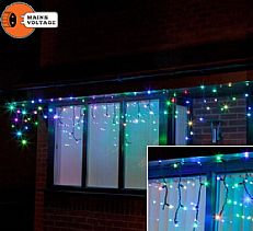 5m Colour Changing Icicle Lights Connectable, 120 LEDs, Black Cable