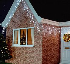 10m White Outdoor Icicle Lights, 384 LEDs, White Cable