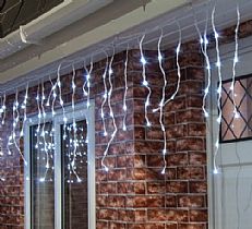 15m White Outdoor Icicle Lights, 576 LEDs, White Cable