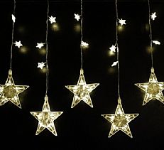 2m Warm White Indoor Star Curtain Light - 75 LEDs
