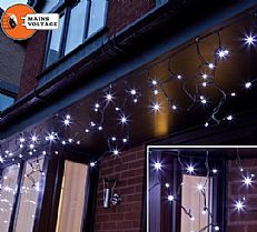 2m White Icicle Lights with Twinkle Connectable, 51 LEDs, black cable