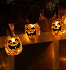 1.8m Battery Powered Pumpkin Halloween Fairy Lights, 10 Orange LEDs