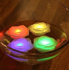 4 LED Battery Operated Colour Changing Floating Wax Rose Tea Lights